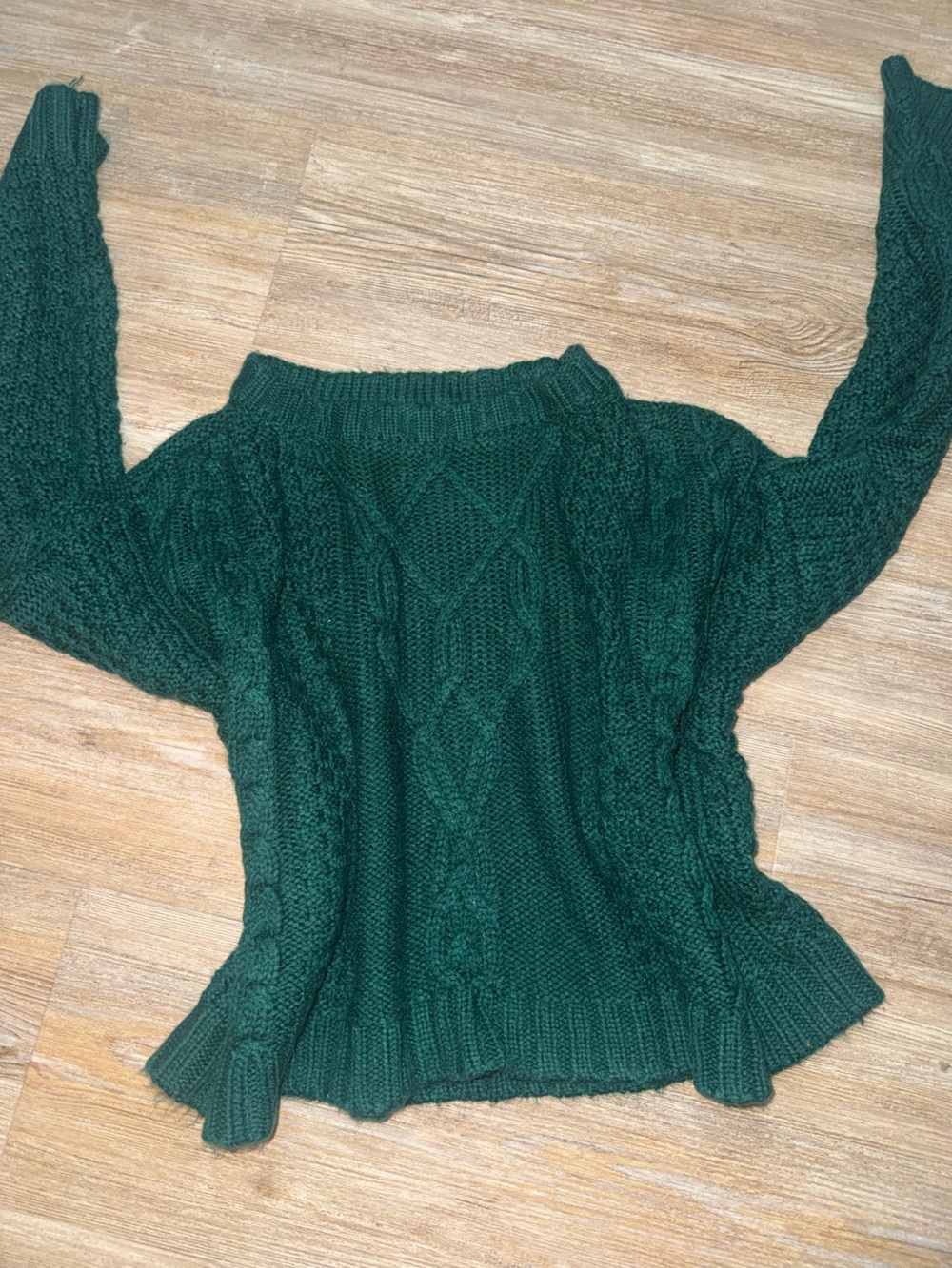 Garage Forest Green Cable Knit Crewneck Sweater